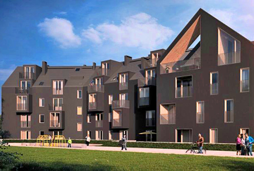 widok na apartamentowiec Wrocław (okolice), w którym znajduje się oferowane na sprzedaż mieszkanie