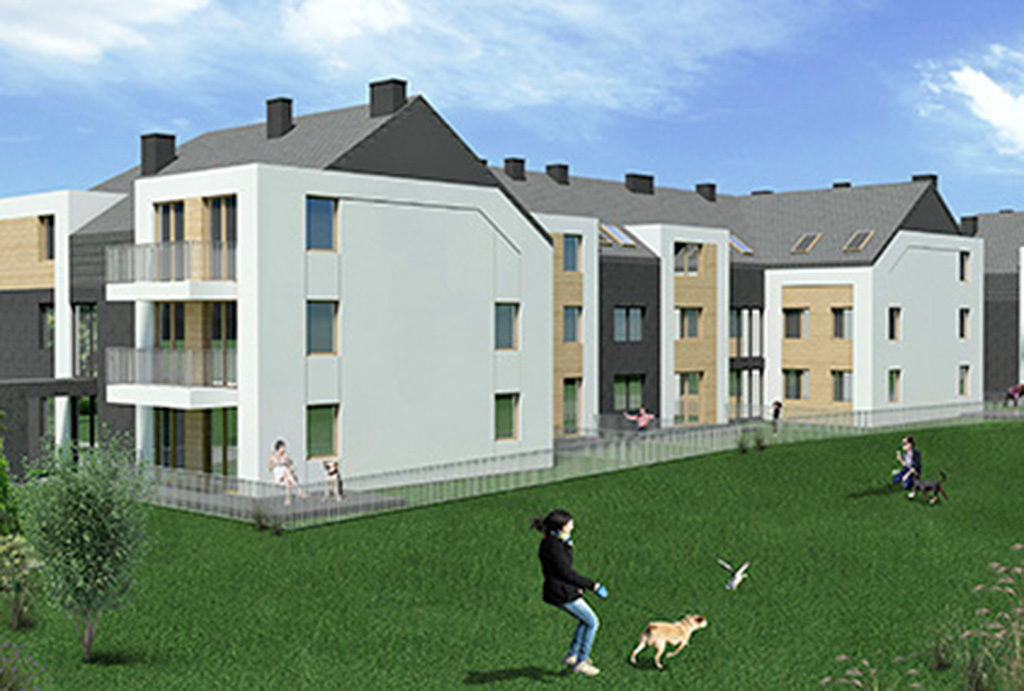 zdjęcie prezentuje osiedle w okolicach Wrocławia, na którym mieści się oferowane na sprzedaż mieszkanie