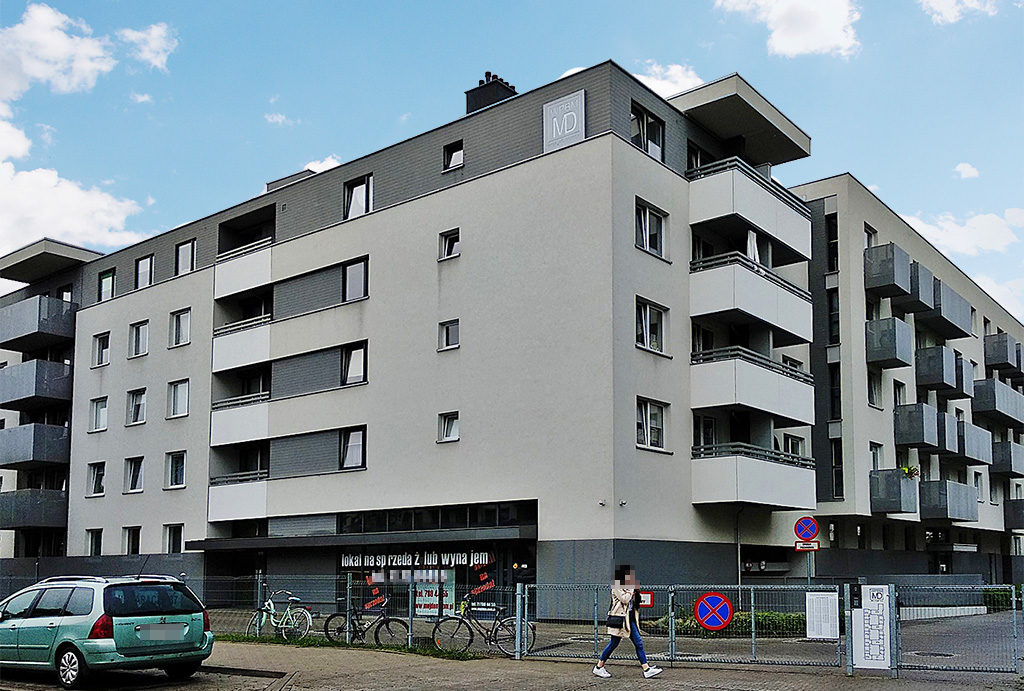 widok na blok, w którym znajduje się oferowane na wynajem mieszkania Wrocław 