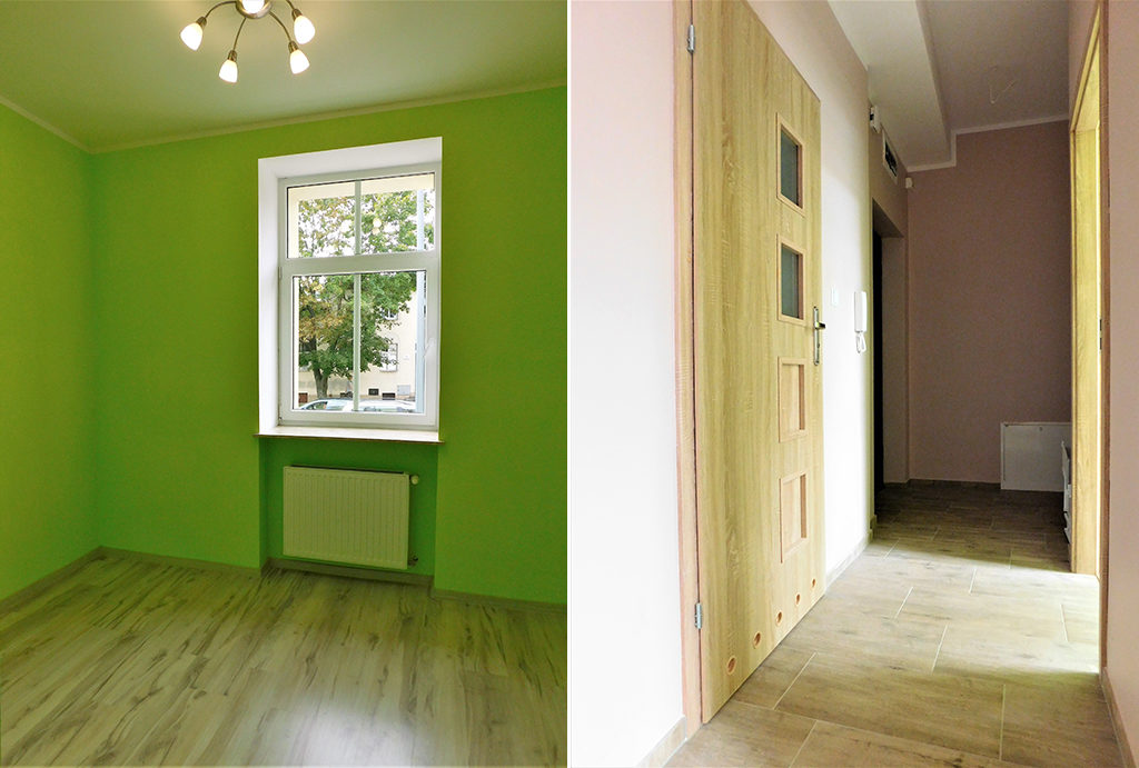 po lewej pokój, po prawej przedpokój w mieszkaniu na wynajem Wrocław okolice 