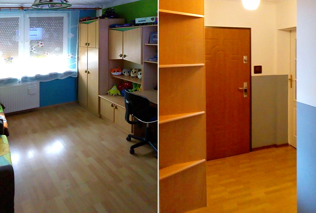 po lewej pokój dla dziecka, po prawej przedpokój w mieszkaniu do sprzedaży Wrocław (okolice)