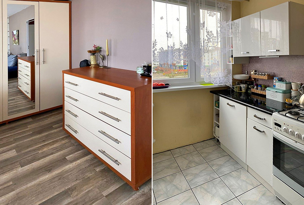widok na pokój oraz kuchnię w mieszkaniu na sprzedaż Wrocław Fabryczna