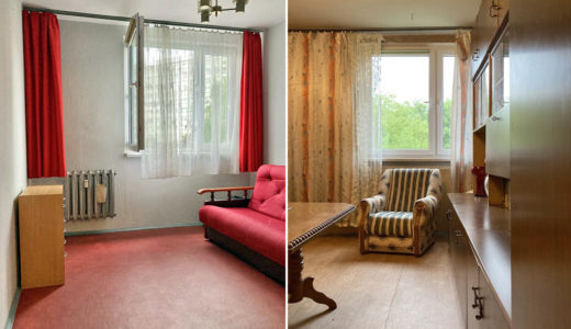 dwa ujęcia salonu w mieszkaniu do sprzedaży Wrocław Psie Pole