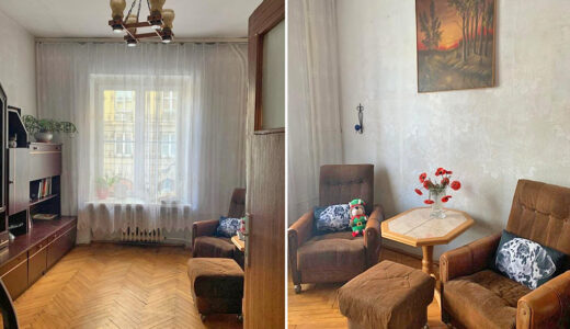 2 ujęcia salonu w mieszkaniu do sprzedaży Wrocław