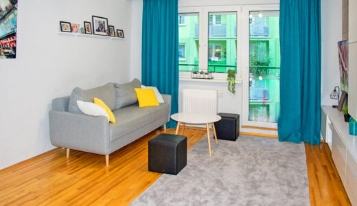 nowoczesny design salonu w mieszkaniu do sprzedaży Wrocław