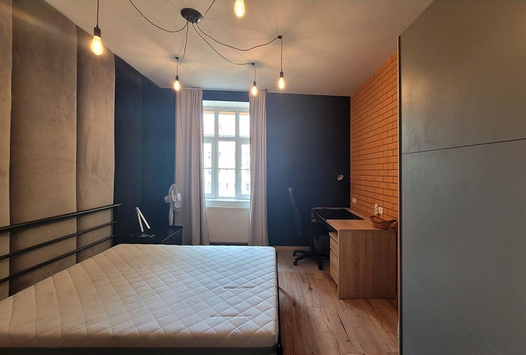 elegancka sypialnia w mieszkaniu do wynajmu Wrocław